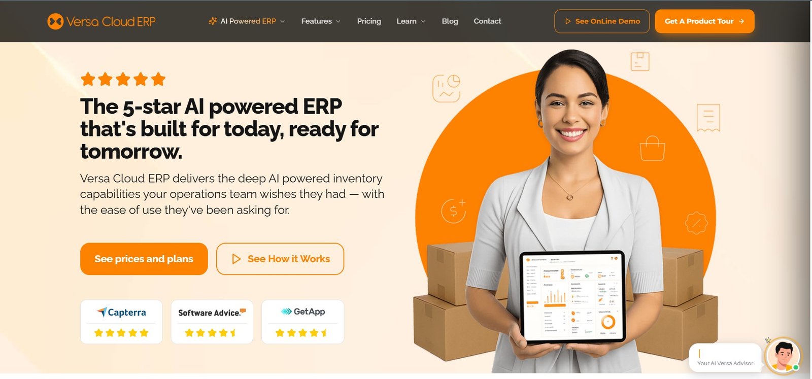 Versa Cloud ERP website homepage